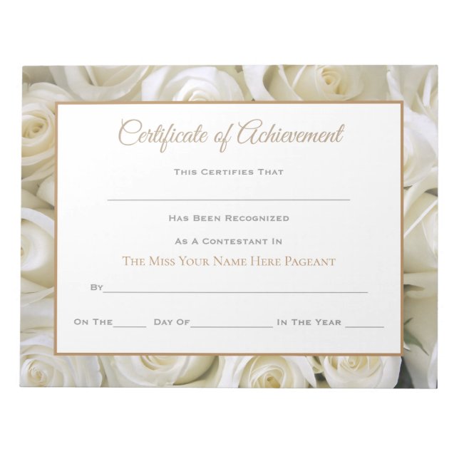 Miss America style Pageant Certificates - Rose Notizblock (Vorderseite)