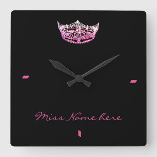 Miss America style Pink Crown Clock Quadratische Wanduhr