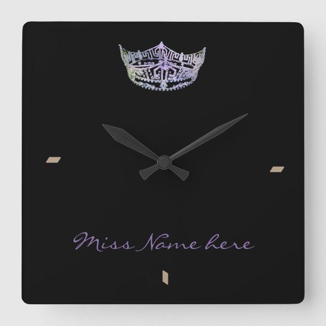 Miss America Style Silver Rain Crown Clock Quadratische Wanduhr (Vorderseite)
