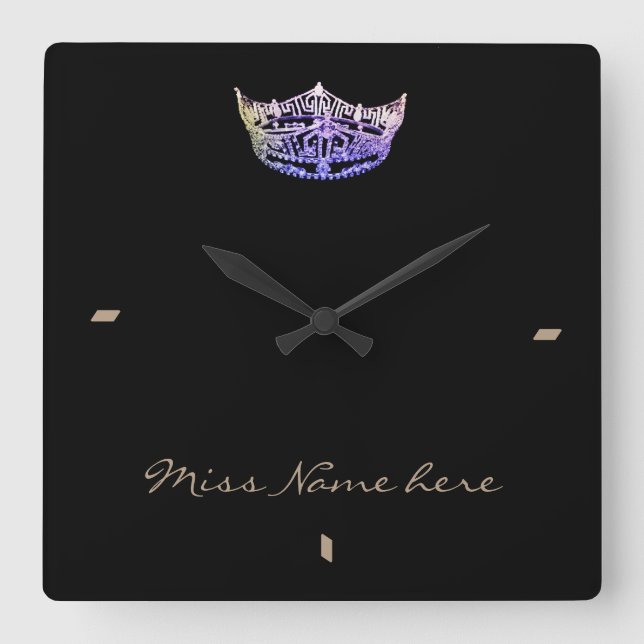 Miss America Style Violet Crown Clock Quadratische Wanduhr (Vorderseite)