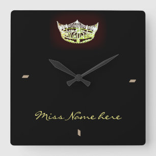 Miss America style Yellow Crown Clock Quadratische Wanduhr