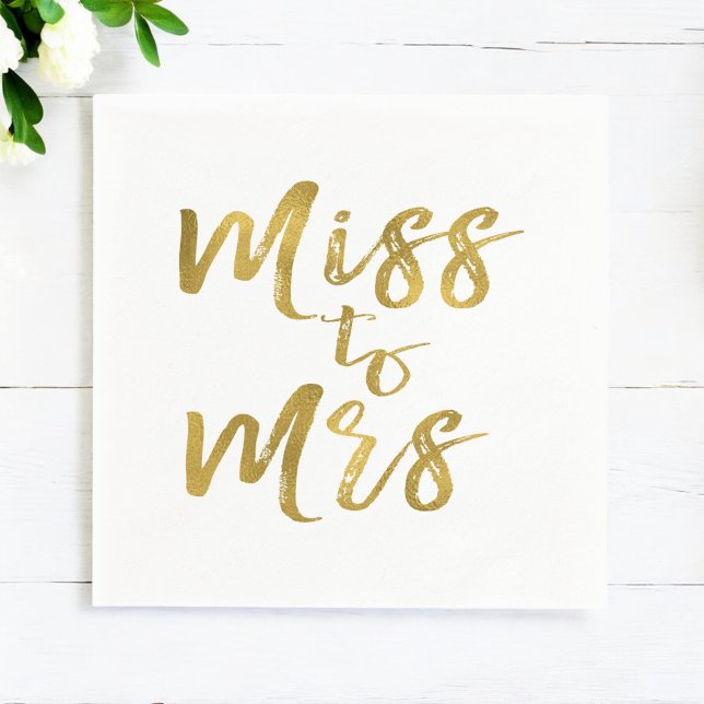 Miss an Mrs. Brautparty Gold Foil Script Serviette (Von Creator hochgeladen)