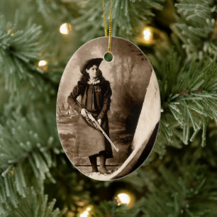 Miss Annie Oakley mit Gun, Vintages Foto Portrait Keramikornament