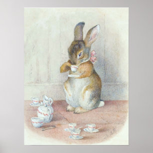 Miss Bunny trinkt Tee Nursery Wand Poster