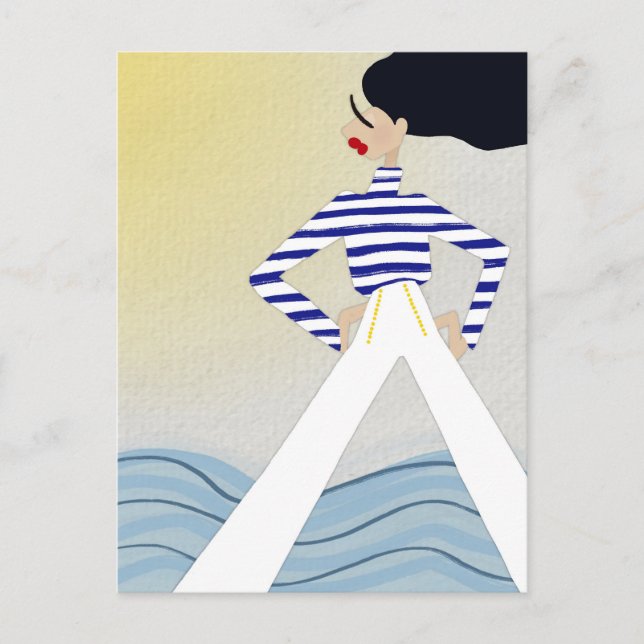 Miss Captain Sailor Fashion Illustration Art Postkarte (Vorderseite)
