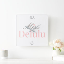 Miss Delulu – Pink and Grey Home Decor Quadratische Wanduhr