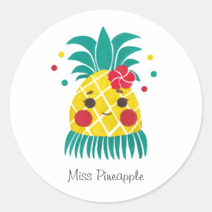 Miss Hawaiian Pineaple Runder Aufkleber