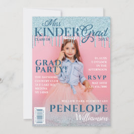 Miss Kinder Grad Blue Glitzer Tropfen Magazine Cov Einladung
