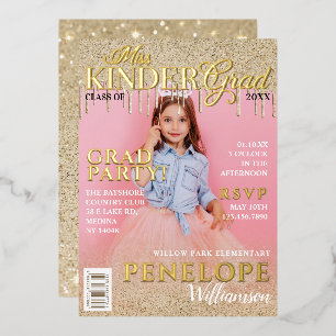 Miss Kinder Grad Gold Glitter Drip Magazin-Cover Folieneinladung