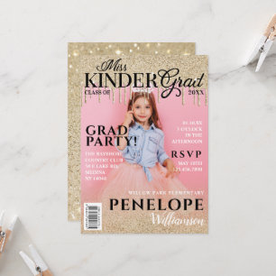 Miss Kinder Grad Gold Glitzer Tropfen Magazine Cov Einladung
