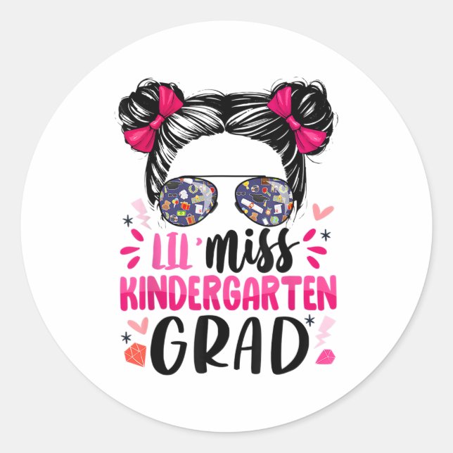 Miss Kindergarten Grad Abschluss Graduated Girls Runder Aufkleber (Vorderseite)
