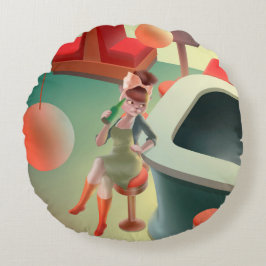 Miss Meow - Bar für späte Nacht Rundes Kissen