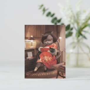Miss Meow - Vintage Katze Reading Time Ankündigungspostkarte