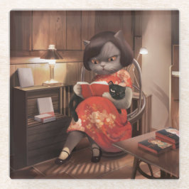 Miss Meow - Vintage Katze Reading Time Glasuntersetzer