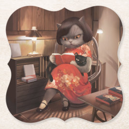 Miss Meow - Vintage Katze Reading Time Untersetzer