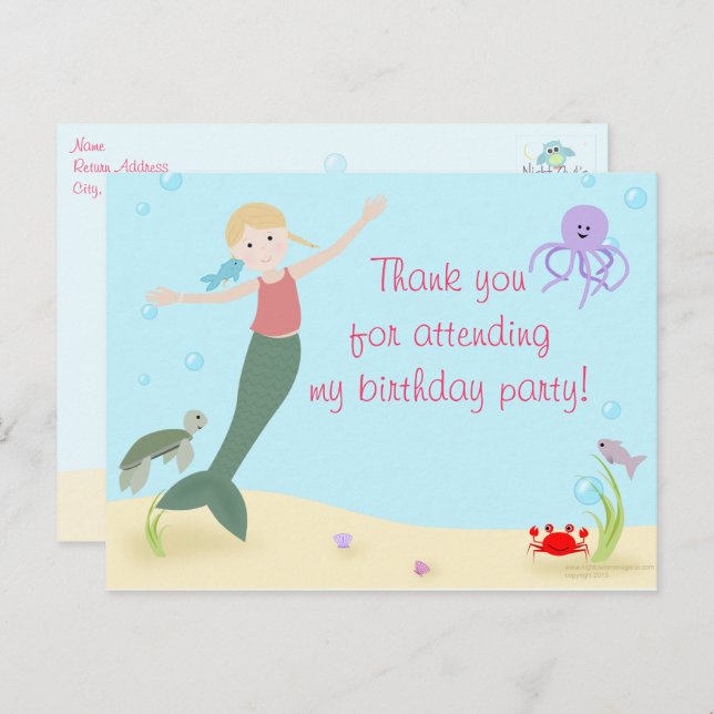 Miss Mermaid Party Vielen Dank Postkarte (Vorne/Hinten)