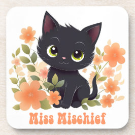 Miss Mischief Black Kitten Kawaii Chibi Getränkeuntersetzer