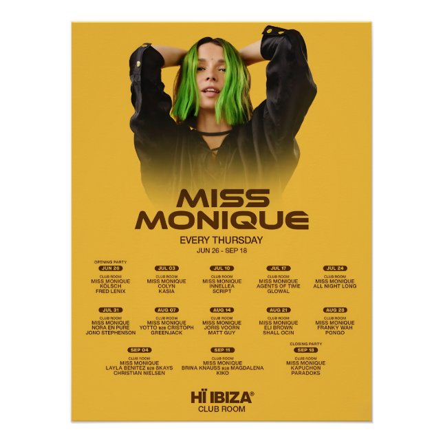 Miss Monique - Hï Ibiza - Club Poster (Vorderseite)