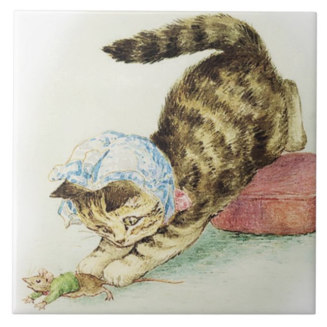 "Miss Moppet chases a Mouse" von Beatrix Potter Fliese (Vorderseite)