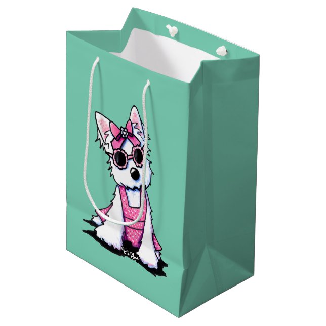Miss Olivia Westie KiniArt Geschenktasche Mittlere Geschenktüte (Vorderseite Schrägansicht)