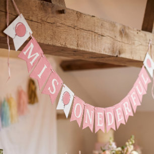 Miss Onederful 1. Geburtstagsballon Kinder Rosa Wimpelkette