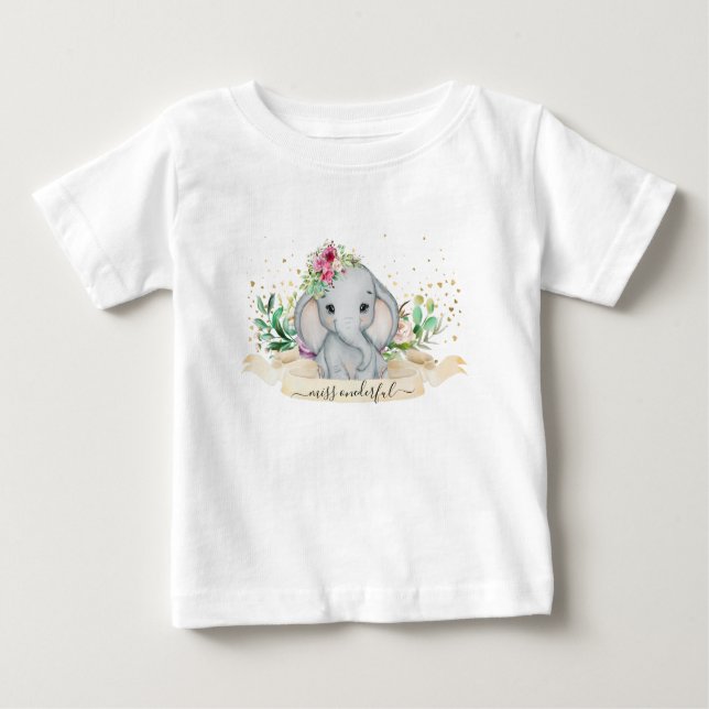 Miss Onederful Baby Elephant Illustration Baby T-shirt (Vorderseite)