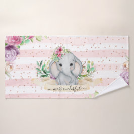 Miss Onederful - Baby Elephant und Blume Badehandtuch
