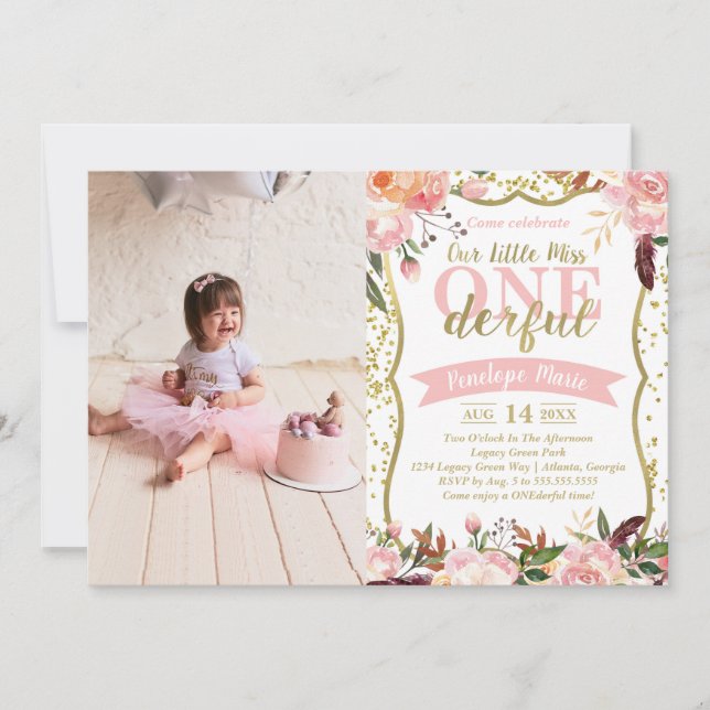 Miss ONEderful Birthday Party Einladung (Vorderseite)