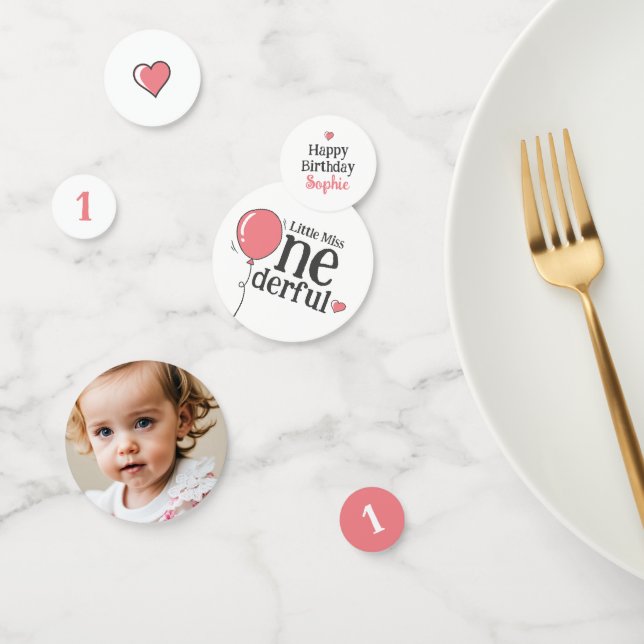 Miss Onederful Birthday Pink Custom Foto Konfetti (Gruppe)