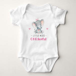 Miss Onederful First 1. Geburtstagsleber Elephant Baby Strampler