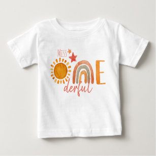 Miss Onederful First Birthday Rainbow and Sun Baby T-shirt