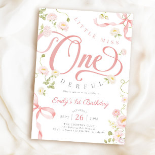 Miss Onederful Pink Blumen 1. Geburtstag Einladung