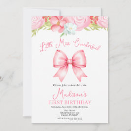 Miss Onederful Pink Bow First Birthday Invitation Einladung