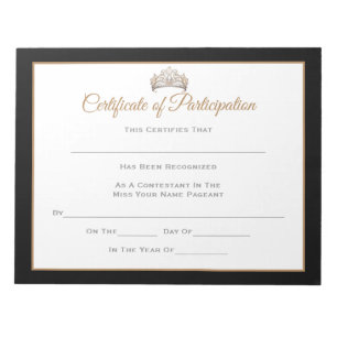Miss Pageant Certificates-particptn Notizblock