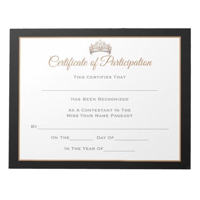Miss Pageant Certificates-particptn Notizblock (Vorderseite)
