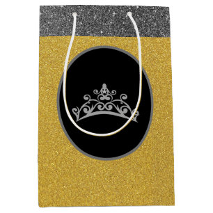 Miss Pageant Crown Gold FX GlitterGift Bag Mittlere Geschenktüte