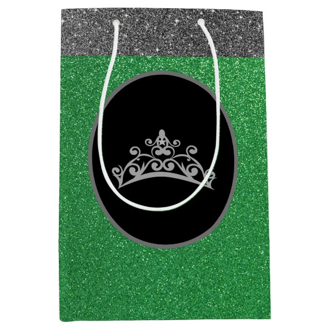 Miss Pageant Crown Green FX GlitterGift Bag Mittlere Geschenktüte (Vorderseite)