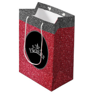 Miss Pageant Tiara Crown red FX GlitterGift Bag Mittlere Geschenktüte