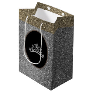 Miss Pageant Tiara Crown Silver FX GlitterGift Bag Mittlere Geschenktüte