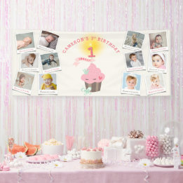Miss Pink Cupcake 12 Foto Girl 1. Geburtstag Party Banner
