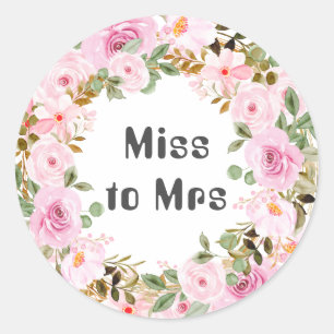 Miss to Mrs Brautparty Wasserfarbe Pink Flora Runder Aufkleber