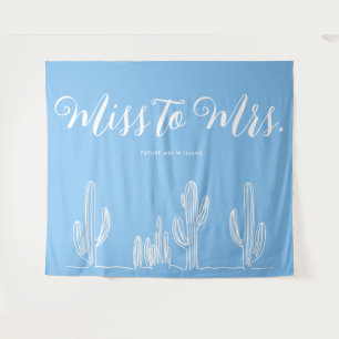 Miss to Mrs Modern Boho Kaktus Blau Junggesellinne Wandteppich