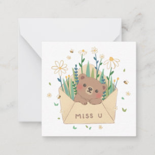 MISS U: Teddy Bear & Blume in Umschlag Mitteilungskarte