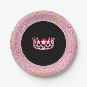 Miss USA Crown Paper Tellers-Golden Stars PInk Pappteller