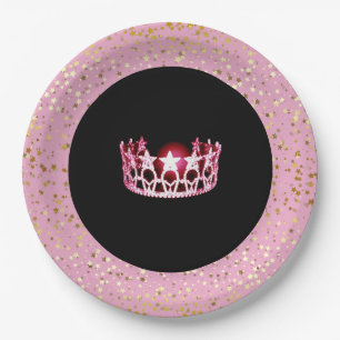 Miss USA Crown Paper Tellers-Golden Stars PInk Pappteller