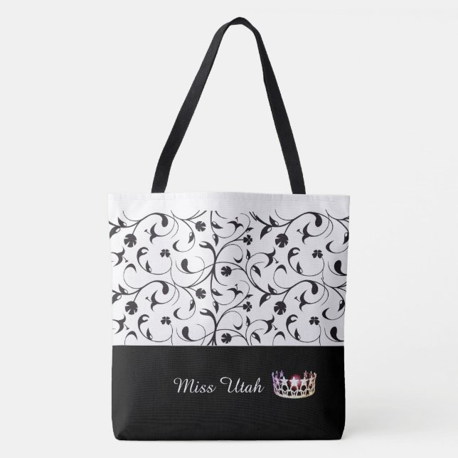 Miss USA Silver Crown Tote Bag-BLK Scroll (Vorderseite)