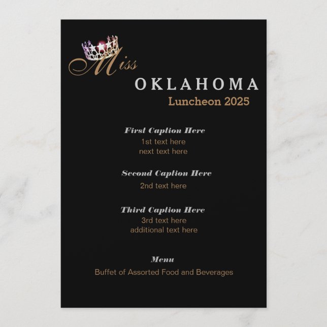 Miss USA Style Black Shimmer Luncheon Programmkart Menükarte (Vorderseite)