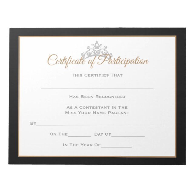 Miss USA Style Pageant Certificates-particptt Notizblock (Vorderseite)