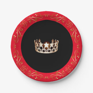 Miss USA Style Red Gold Crown 7" Paper Teller