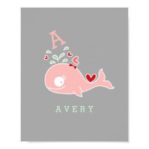 Miss Whale Red Bow Monogram Girl Kinderzimmer Wall